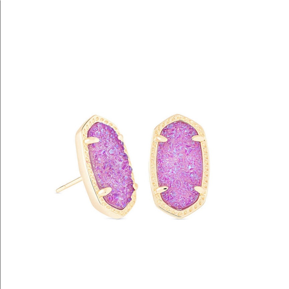 Ellie Gold Stud Earrings In Violet Drusy